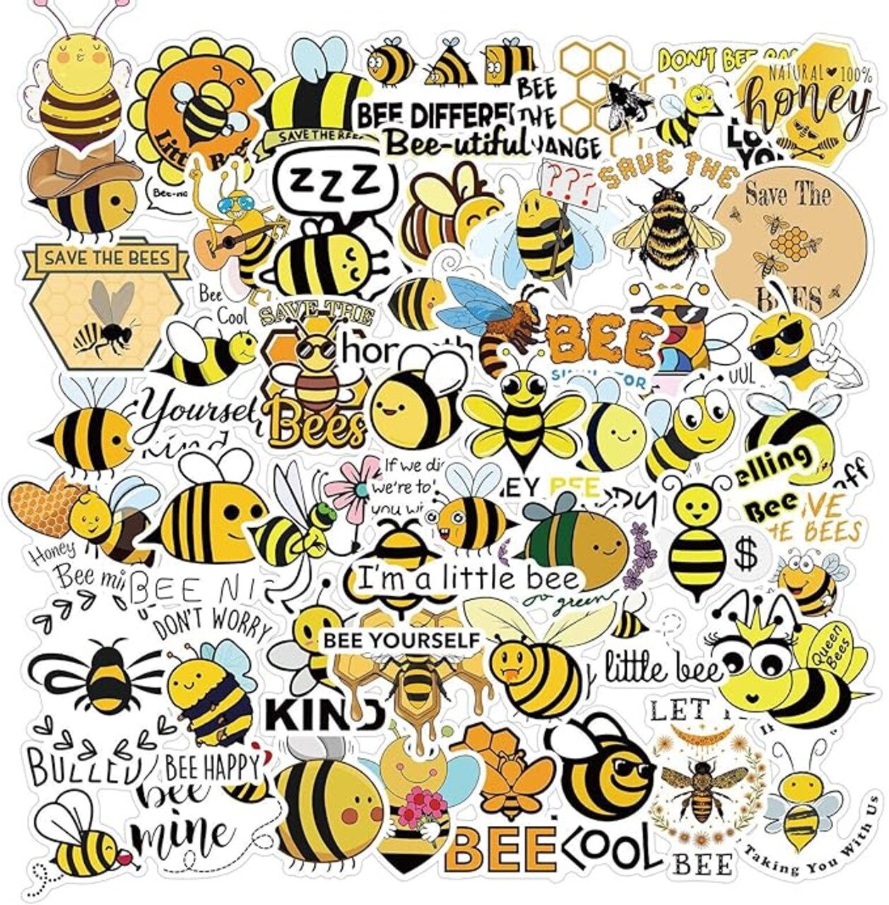 Cute Bee Motivational Stickers for Kids Teens Adults, Funny Bees Animal Stickers for Students, 50PCS Inspirational Be Yourself Aesthetic Hapiuen Stickers for Water Bottles Laptop Phone